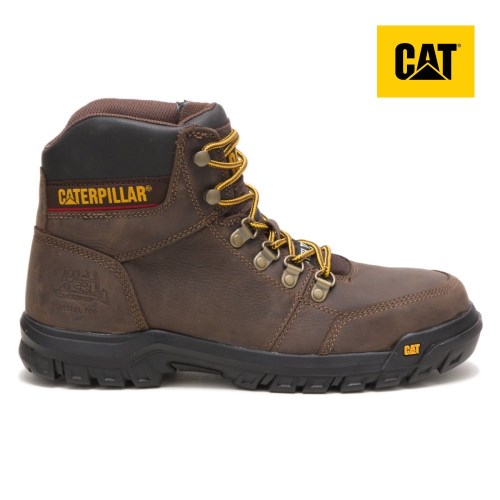 CAT Outline Steel Toe Men's Work Boots Dark Brown (AU R-439) Australia
